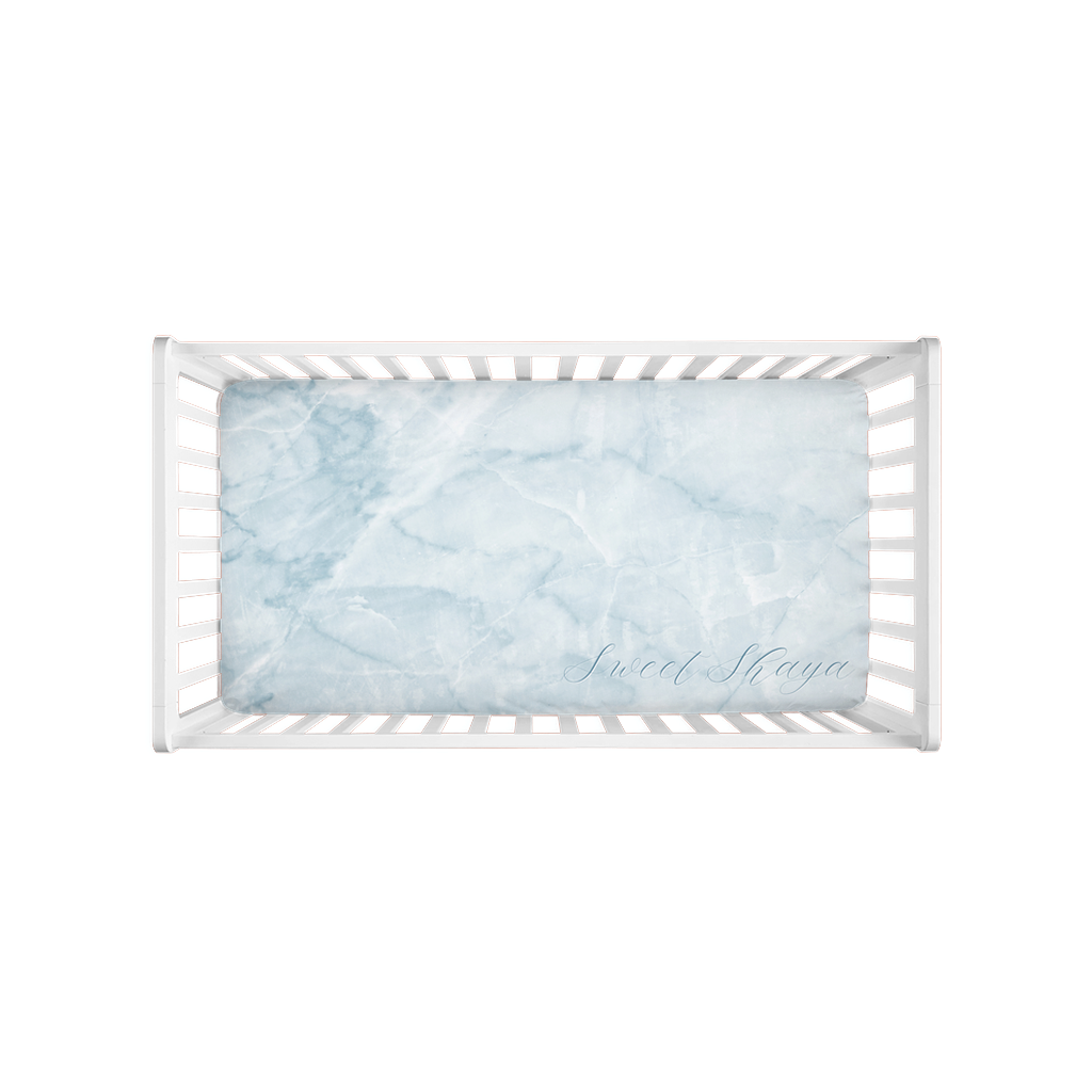 Marbleized Fuzzy Crib Sheet in Blue - NAMEBITZ