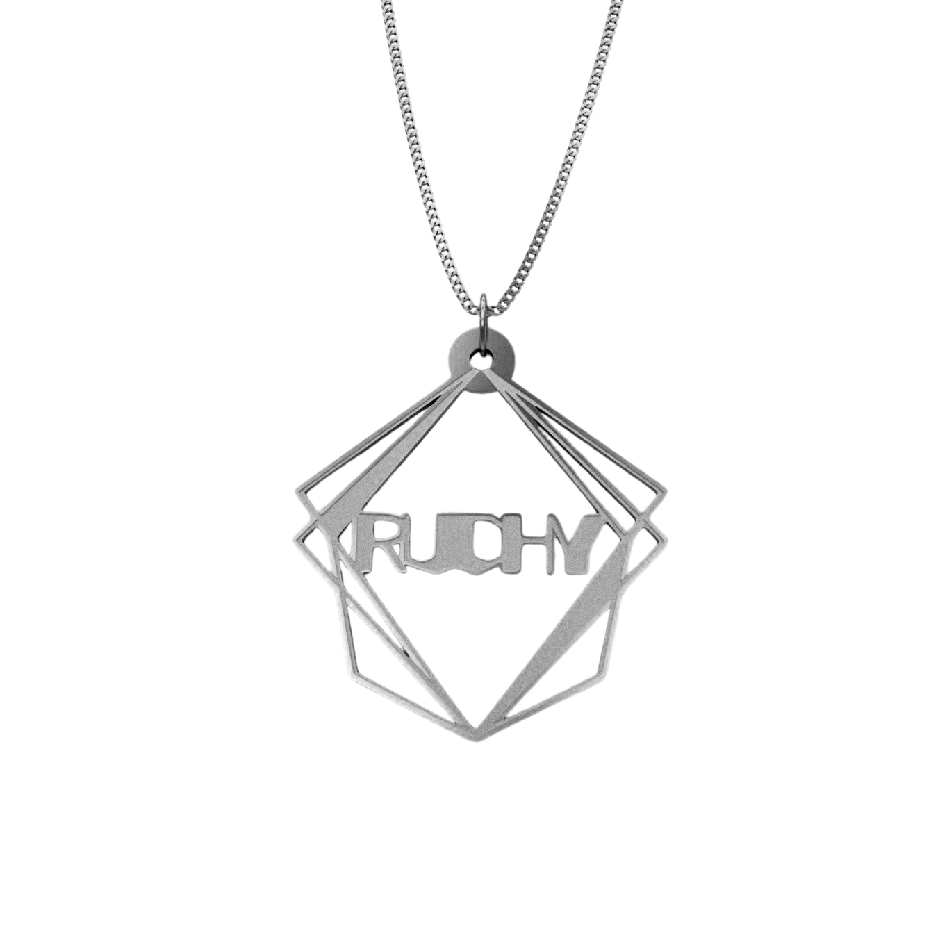 Geometric Pyramid Shape Necklace – English, Silver - NAMEBITZ