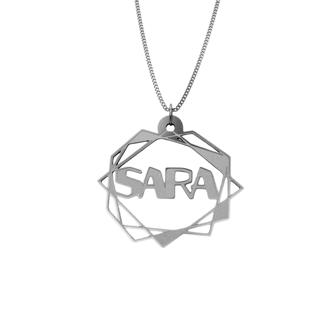 Abstract Geometric Necklace – English, Silver - NAMEBITZ