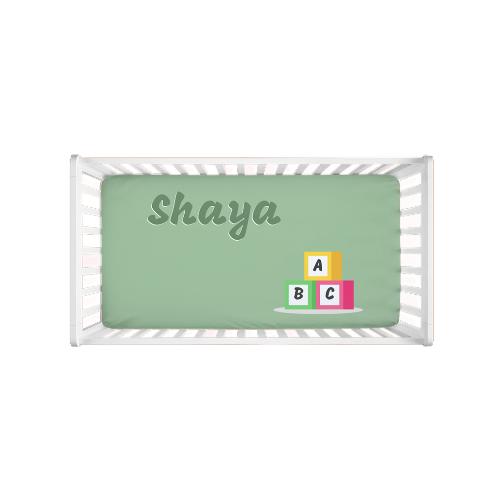 Toy Blocks Fuzzy Crib Sheet in Green - NAMEBITZ