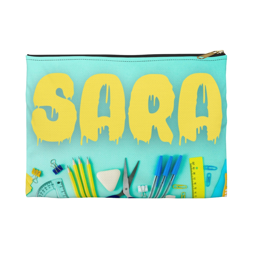 Aqua Pencil Case with Yellow Paint Letters - NAMEBITZ