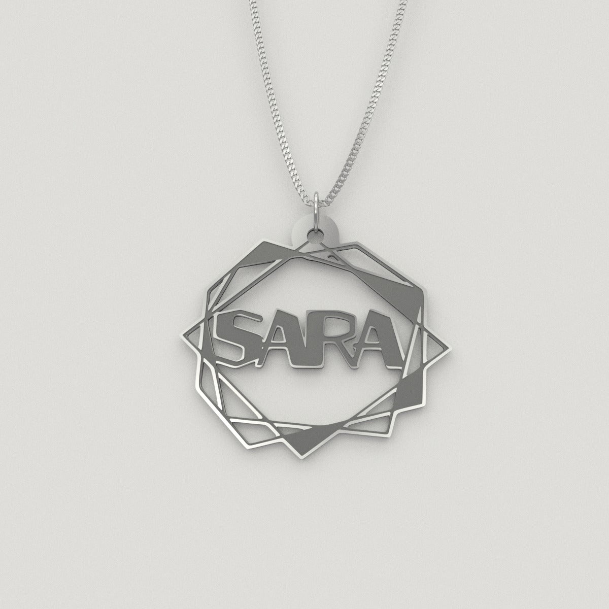 Abstract Geometric Necklace – English, Silver - NAMEBITZ