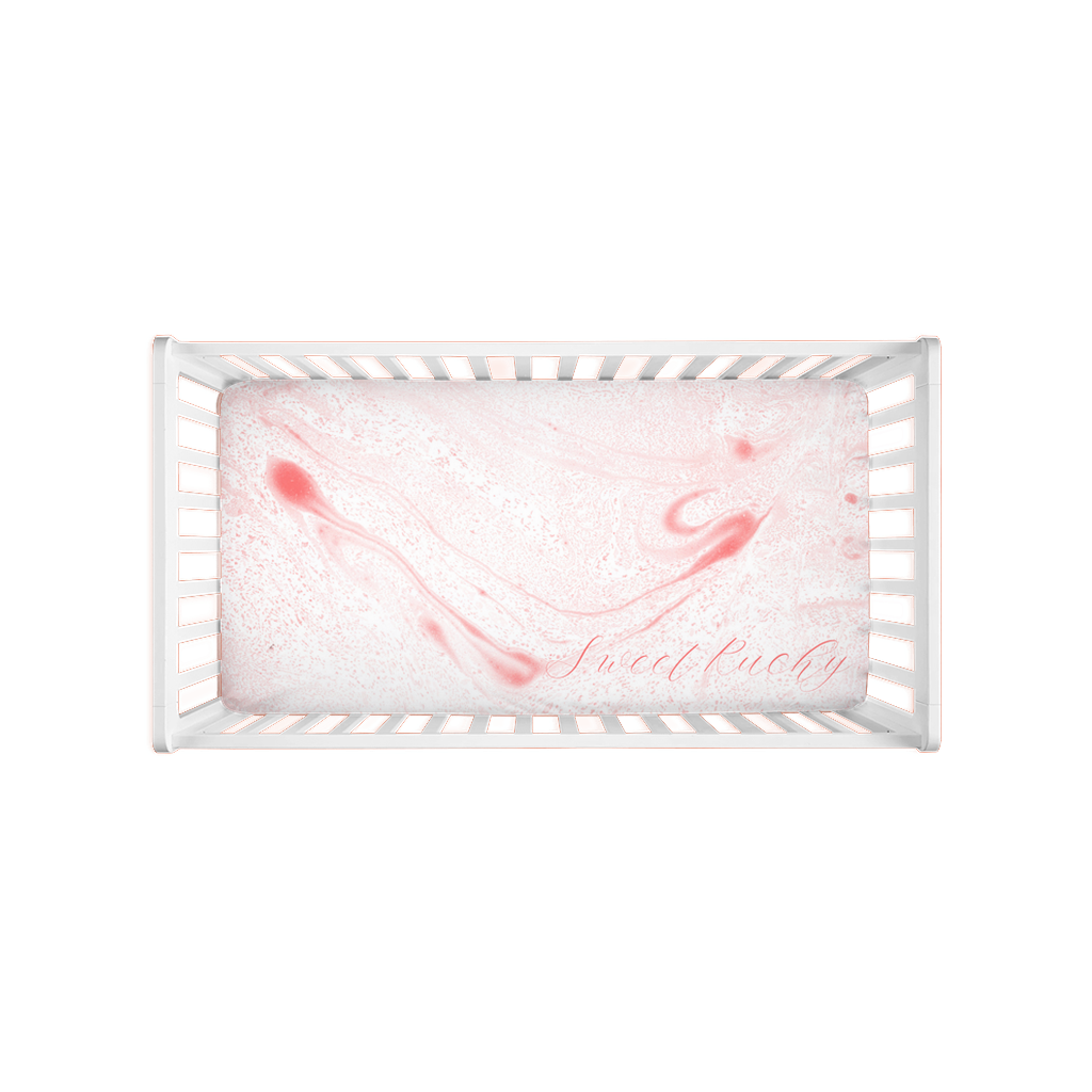 Marbleized Fuzzy Crib Sheet in Pink - NAMEBITZ