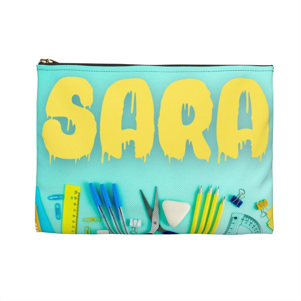 Aqua Pencil Case with Yellow Paint Letters - NAMEBITZ