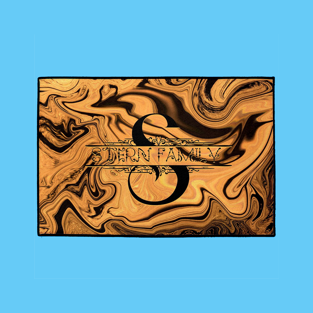 Elegant Welcome Mat – English, in Gold/Black Marble - NAMEBITZ