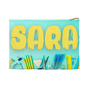 Aqua Pencil Case with Yellow Paint Letters - NAMEBITZ