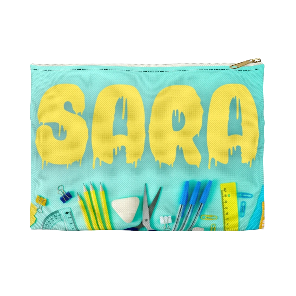 Aqua Pencil Case with Yellow Paint Letters - NAMEBITZ