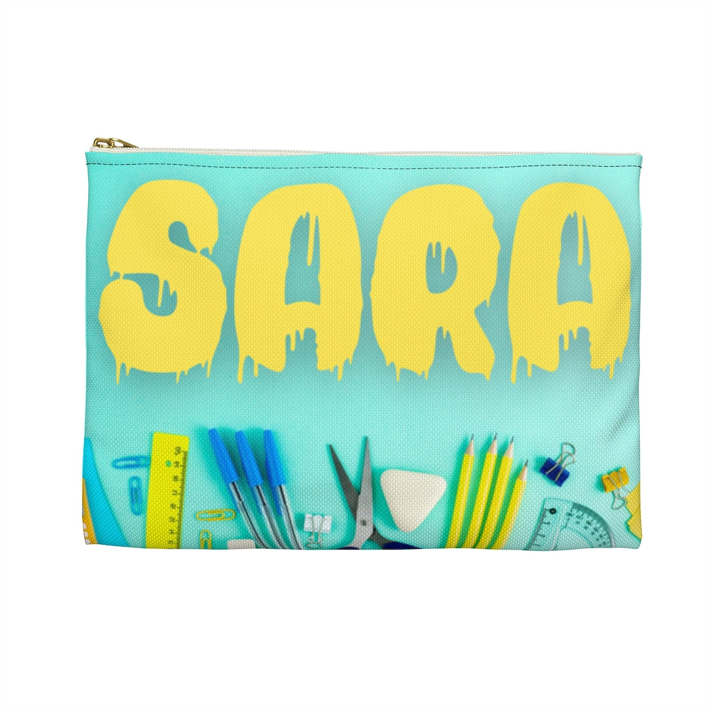 Aqua Pencil Case with Yellow Paint Letters - NAMEBITZ