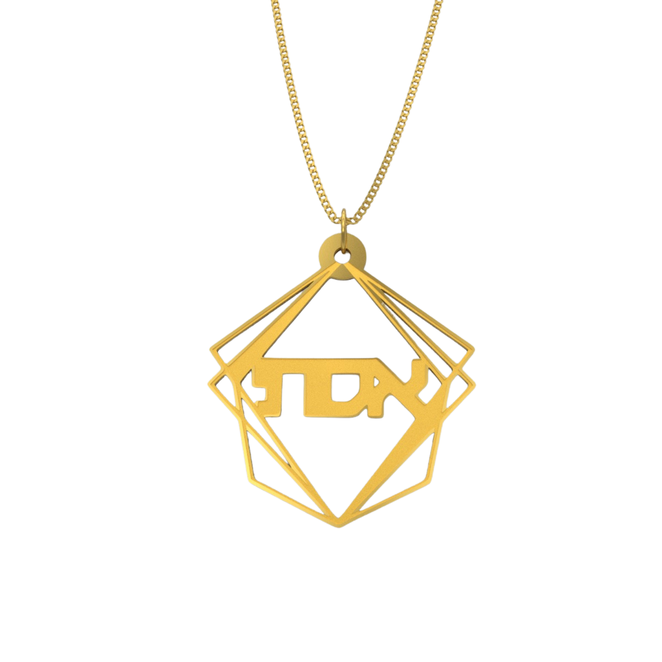 Geometric Pyramid Shape Necklace – Hebrew, Gold Plated - NAMEBITZ