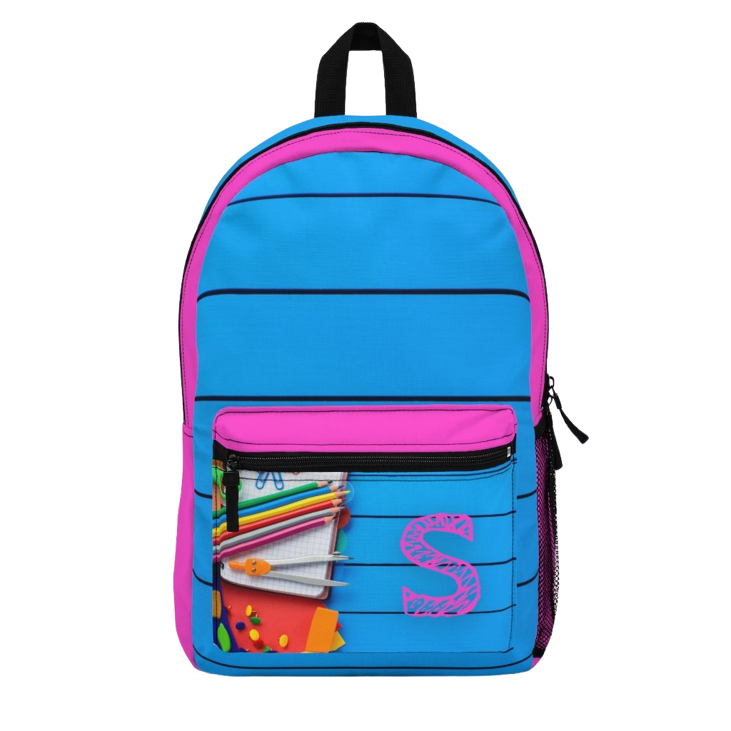 Blue Backpack with Pink Initial - NAMEBITZ