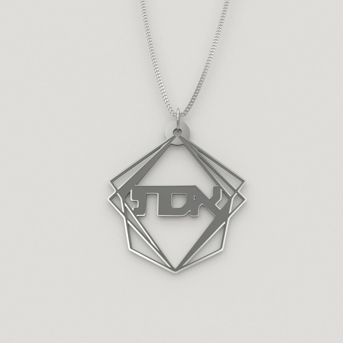 Geometric Pyramid Shape Necklace – Hebrew, Silver - NAMEBITZ