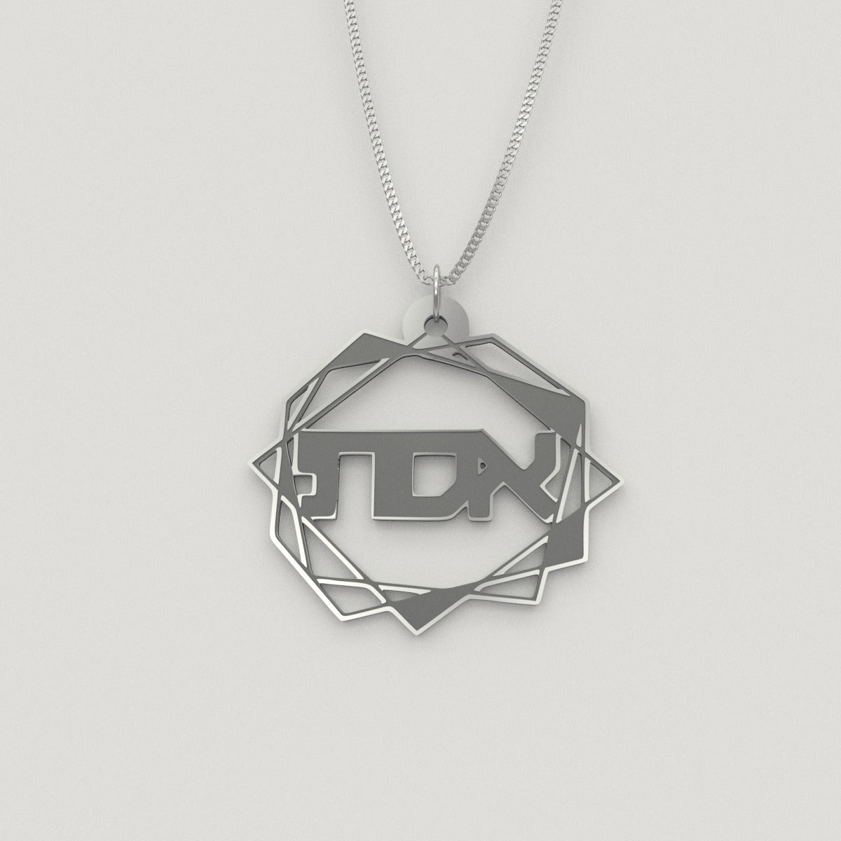 Abstract Geometric Necklace – Hebrew, Silver - NAMEBITZ