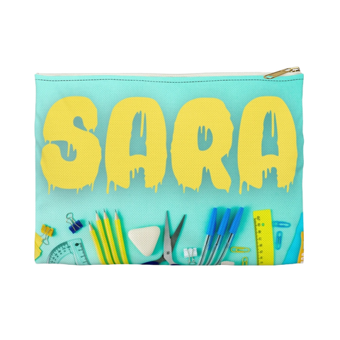 Aqua Pencil Case with Yellow Paint Letters