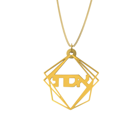 Geometric Pyramid Shape Necklace – Hebrew, Gold Plated