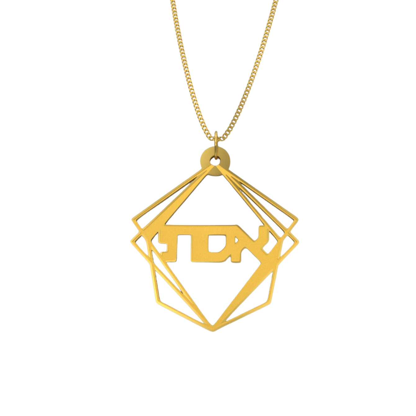Geometric Pyramid Shape Necklace – Hebrew, Silver - NAMEBITZ