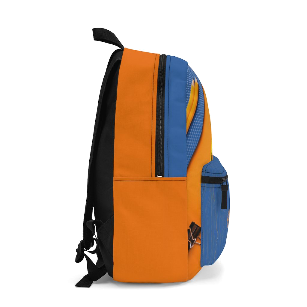 Blue and Orange Backpack with Accessories Print - NAMEBITZ