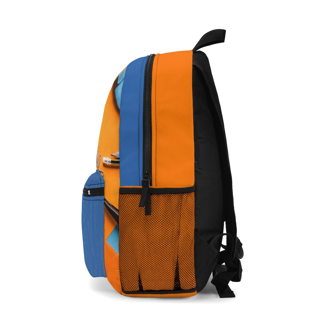 Blue and Orange Backpack with Accessories Print - NAMEBITZ